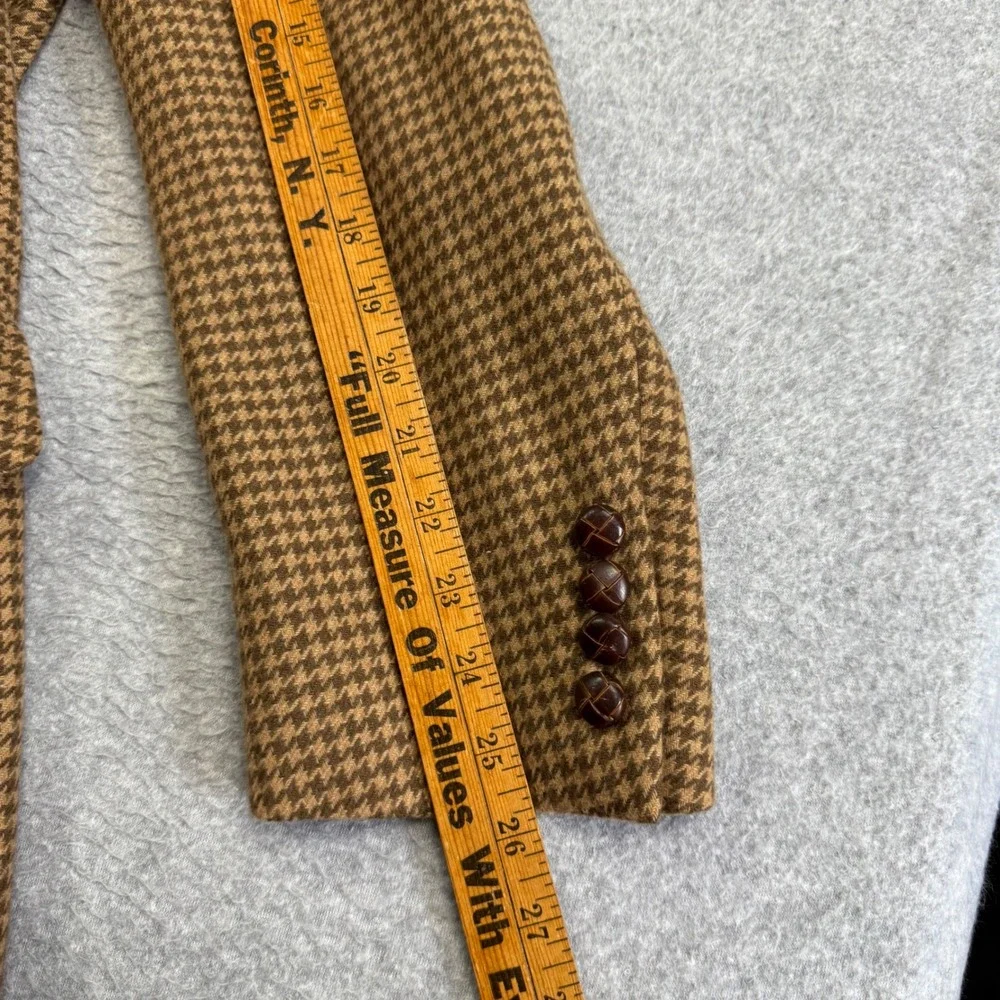 Aquascutum London Vintage Pure Virgin Wool Houndstooth Blazer Brown Mens 44